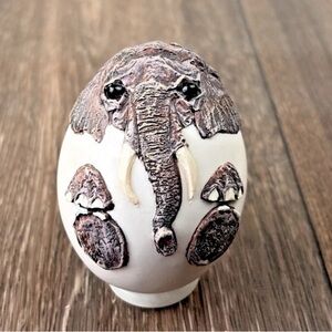 Bristar 1993 Elephant Egg Art Sculpture 2.5” & Lucky Elephant & Egg Stand